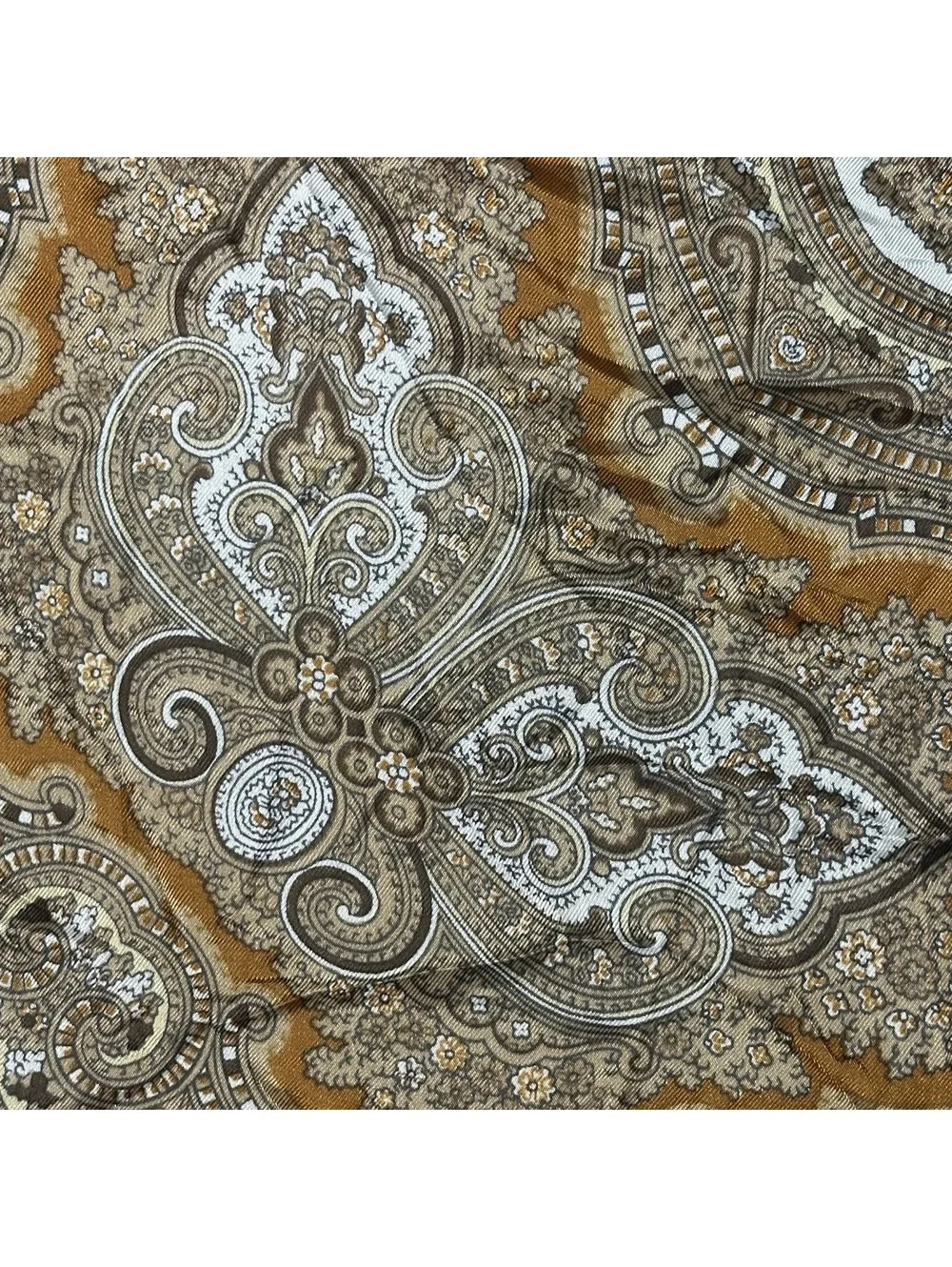 Vintage Square Mandala Pattern Silky Scarf in Cream and Brown